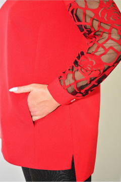 Блуза нарядная из ткани с ажурной отделкой на каждый день Needle 384/5 красный - фото 5