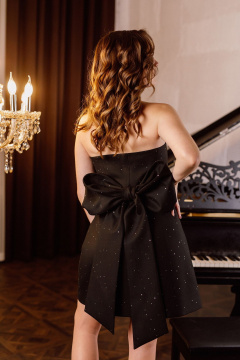 Платье с рельефами и изюминкой из регилиновой тесьмы Jolie 16479 черный-пайетки - фото 2