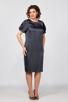 Элегантное платье-футляр из стрейч-сатина с коротким рукавом Rishelie 978 графит - фото 1