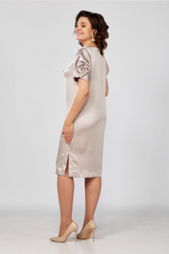 Классическое платье-футляр из стрейч-сатина с ремнём и рукавом Rishelie 978 жемчуг - фото 2
