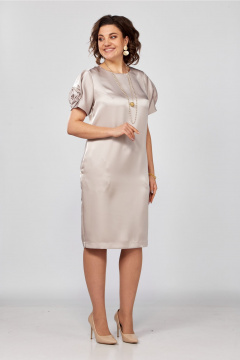 Классическое платье-футляр из стрейч-сатина с ремнём и рукавом Rishelie 978 жемчуг - фото 5