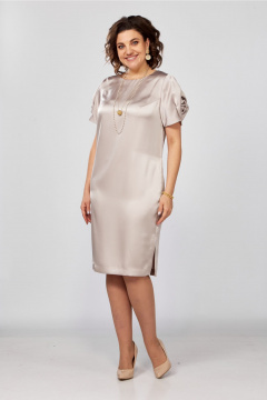 Классическое платье-футляр из стрейч-сатина с ремнём и рукавом Rishelie 978 жемчуг - фото 4