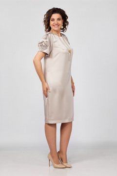 Классическое платье-футляр из стрейч-сатина с ремнём и рукавом Rishelie 978 жемчуг - фото 3