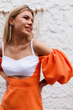 Платье летнее приталенное с вырезом ниже груди из хлопка Marshop М111-1 оранжевый - фото 5