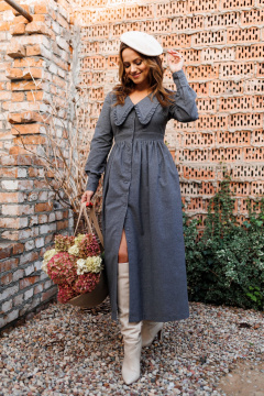 Платье демисезонное из фланели с отложным воротником и сборкой Marshop М129 серый - фото 4