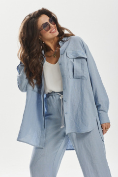 Комбинированный леняной брюк и рубашки оверсайз MALI 724-021 голубой - фото 5