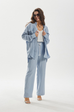Комбинированный леняной брюк и рубашки оверсайз MALI 724-021 голубой - фото 3