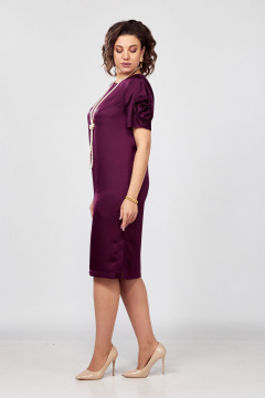 Платье-футляр из стрейч-сатина с рукавом с розой Rishelie 978 марсала - фото 5