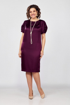 Платье-футляр из стрейч-сатина с рукавом с розой Rishelie 978 марсала - фото 1