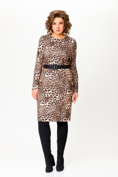 Полуприлегающее платье из мягкого трикотажа до колена Swallow 786.2 леопард - фото 3