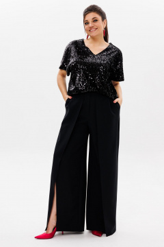 Круглогодичная черная блузка из пайеток с V-образным вырезом Anelli 1522 ликер - фото 2