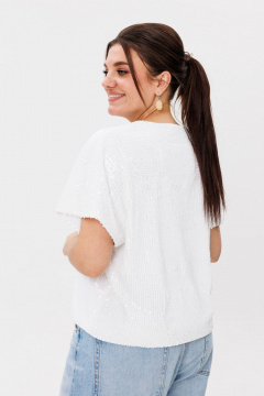 Круглогодняя белая блузка из пайеток с асимметричным низом Anelli 1522 мартини - фото 3