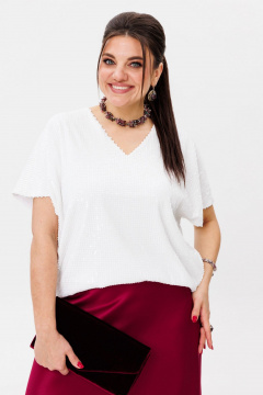 Круглогодняя белая блузка из пайеток с асимметричным низом Anelli 1522 мартини - фото 1