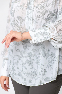 Блуза свободного силуэта с воротником-хомут и бант Svetlana-Style 1734 молочный-серый(веточки) - фото 3