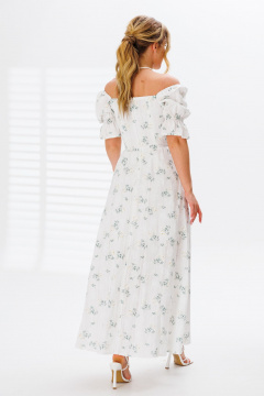 Платье из хлопка с отрезным лифом и драпировками для повседневного стиля Marshop M110-3К белый-зеленый - фото 2