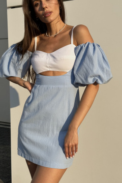 Платье летнее приталенное с рукавами 32,6 см из хлопка Marshop М111-2 голубой - фото 3