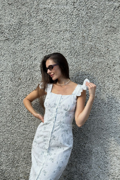 Платье приталенное с воланом и застежкой на пуговицы из хлопка Marshop М115-2 белый_легкий_принт - фото 5