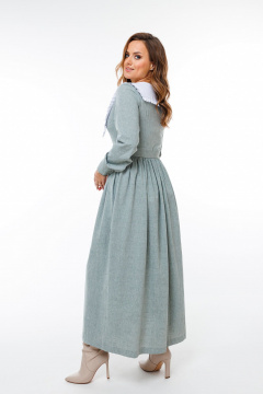 Платье приталенное с объемной юбкой, V-образным вырезом из хлопка Marshop М129 серо-зеленое - фото 2