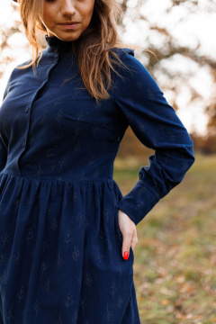 Платье демисезонное из фланели с рюшами и регулируемыми манжетами Marshop М130 синий - фото 5