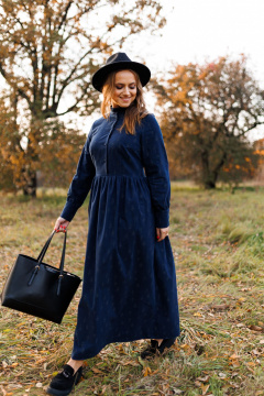 Платье демисезонное из фланели с рюшами и регулируемыми манжетами Marshop М130 синий - фото 3