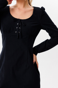 Платье приталенное с имитацией шнуровки из фланели для демисезона Marshop M162-К черный - фото 5