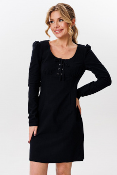 Платье приталенное с имитацией шнуровки из фланели для демисезона Marshop M162-К черный - фото 4