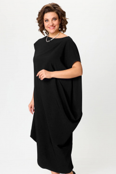 Черное нарядное платье со складками и вырезом — свободный крой Solomeya Lux 975Б черный - фото 4