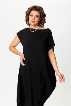 Черное нарядное платье со складками и вырезом — свободный крой Solomeya Lux 975Б черный - фото 3