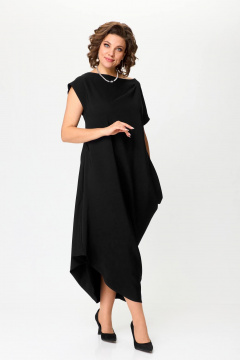 Черное нарядное платье со складками и вырезом — свободный крой Solomeya Lux 975Б черный - фото 2