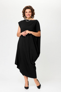Черное нарядное платье со складками и вырезом — свободный крой Solomeya Lux 975Б черный - фото 1