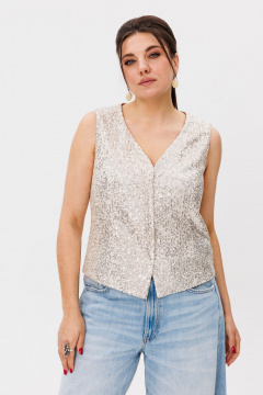 Пайеточный жилет с V-образным вырезом и рельефами Anelli 1500 солнечные_блики - фото 1