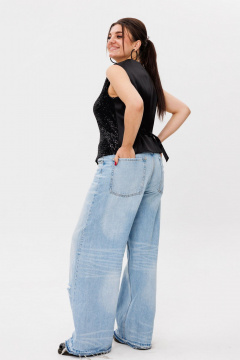 Пайеточная миди-юбка с разрезом и мягким поясом Anelli 1500 лунная_ночь - фото 3