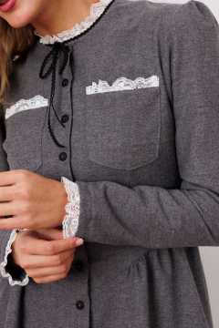 Платье с заниженной талией и кружевом из фланели Marshop М165 серый - фото 3