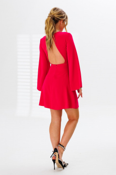 Платье приталенное нарядное из текстиля с открытой спиной Marshop M136 коралл - фото 3