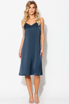 Платье демисезонное нарядное из атласа и сетки Laikony L-462 синий - фото 2