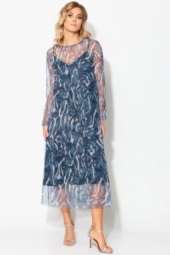 Платье демисезонное нарядное из атласа и сетки Laikony L-462 синий - фото 3