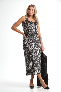 Элегантный женский комплект из топа и юбки из сатина Rishelie 982 черный-серый - фото 3