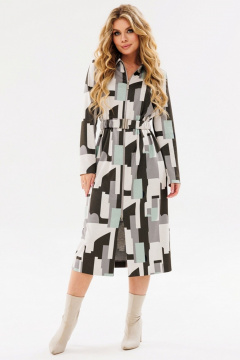 Трикотажное платье свободного кроя с карманами и поясом Faufilure C1690 - фото 1