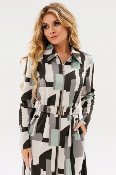 Трикотажное платье свободного кроя с карманами и поясом Faufilure C1690 - фото 2