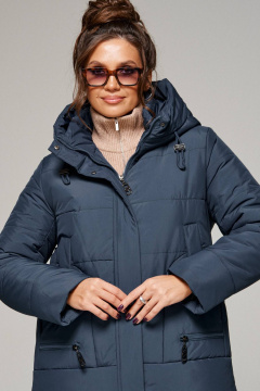 Пальто зима из текстиля с капюшоном и карманами Beautiful&Free 6292 синий - фото 4