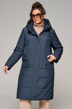 Пальто зима из текстиля с капюшоном и карманами Beautiful&Free 6292 синий - фото 3