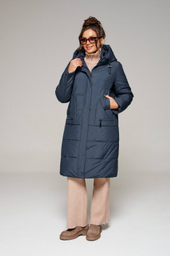 Пальто зима из текстиля с капюшоном и карманами Beautiful&Free 6292 синий - фото 1