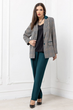 Костюм из текстиля с прямым пиджаком и зауженными брюками Gold Style 2668 изумрудный - фото 2