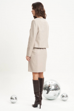 Бежевый костюм с пайетками из текстиля и юбкой на запах Fantazia Mod 5003/1 - фото 5