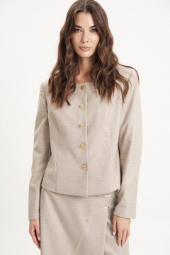 Бежевый костюм с пайетками из текстиля и юбкой на запах Fantazia Mod 5003/1 - фото 4