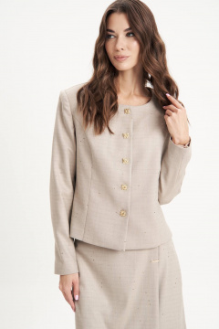 Бежевый костюм с пайетками из текстиля и юбкой на запах Fantazia Mod 5003/1 - фото 3