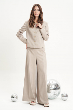 Бежевый костюм из текстиля с пайетковым жакетом и палаццо Fantazia Mod 4980/1 - фото 4