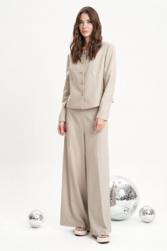 Бежевый костюм из текстиля с пайетковым жакетом и палаццо Fantazia Mod 4980/1 - фото 1