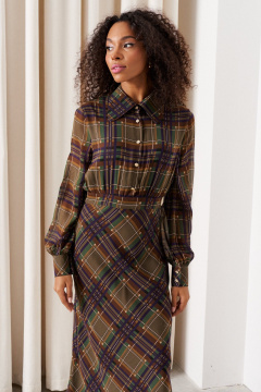 Платье миди из шелка с косым кроем и сборками C. of PAPAYA NEW 1746 клетка_мультиколор - фото 5