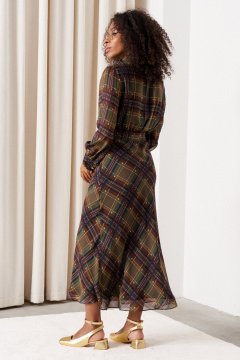 Платье миди из шелка с косым кроем и сборками C. of PAPAYA NEW 1746 клетка_мультиколор - фото 2